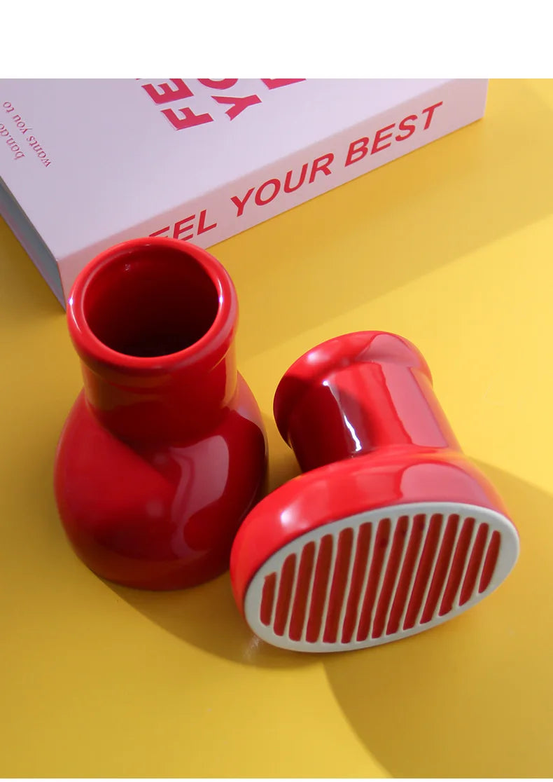Ceramic Vase Boots Shoe Cute Cartoon Pen Holder Tabletop Storage Ikebana Flower Vase Boots Pot Home Decoration Accessories