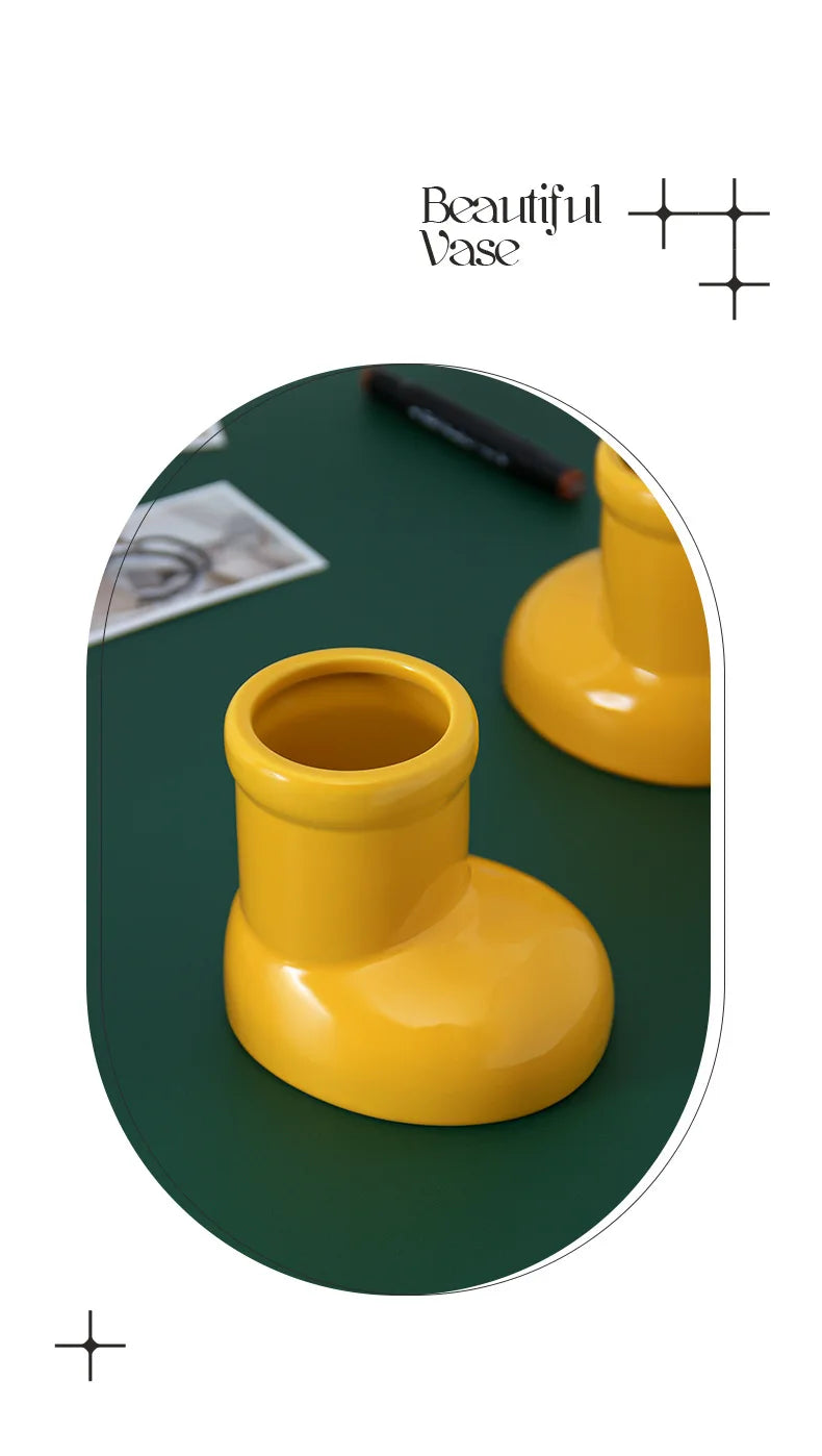 Ceramic Vase Boots Shoe Cute Cartoon Pen Holder Tabletop Storage Ikebana Flower Vase Boots Pot Home Decoration Accessories