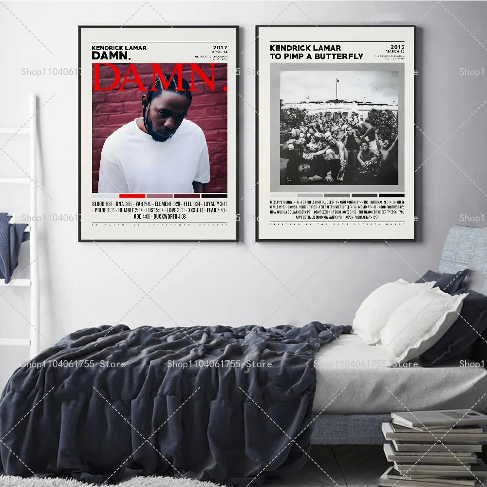 1PC Rapper Hip Hop Kendrick Lamar Damn Album Poster Self-adhesive Art Waterproof Paper Sticker Coffee House Bar Room Wall Decor