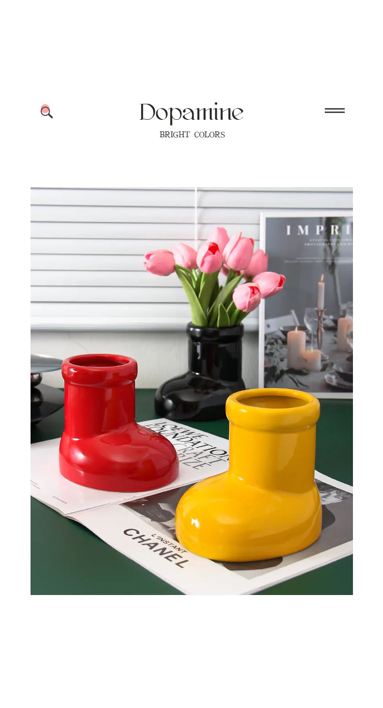 Ceramic Vase Boots Shoe Cute Cartoon Pen Holder Tabletop Storage Ikebana Flower Vase Boots Pot Home Decoration Accessories