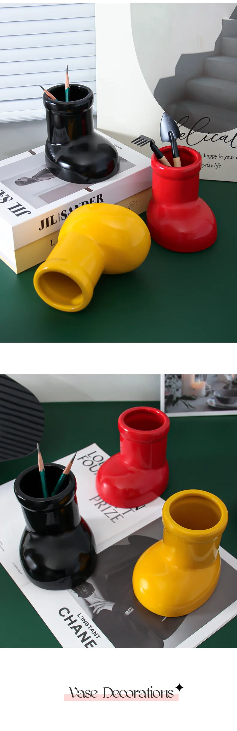 Ceramic Vase Boots Shoe Cute Cartoon Pen Holder Tabletop Storage Ikebana Flower Vase Boots Pot Home Decoration Accessories