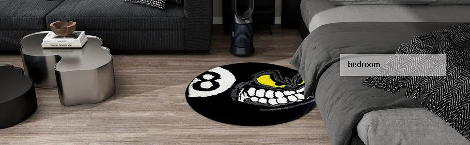 8 Ball Rug, 32" Cool Rugs 8 Ball Rug, Black Round Rug for Bedroom, Flocking Soft Aesthetic Rug for Living Room Decor, Y2k Rug