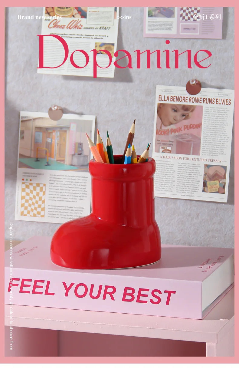 Ceramic Vase Boots Shoe Cute Cartoon Pen Holder Tabletop Storage Ikebana Flower Vase Boots Pot Home Decoration Accessories