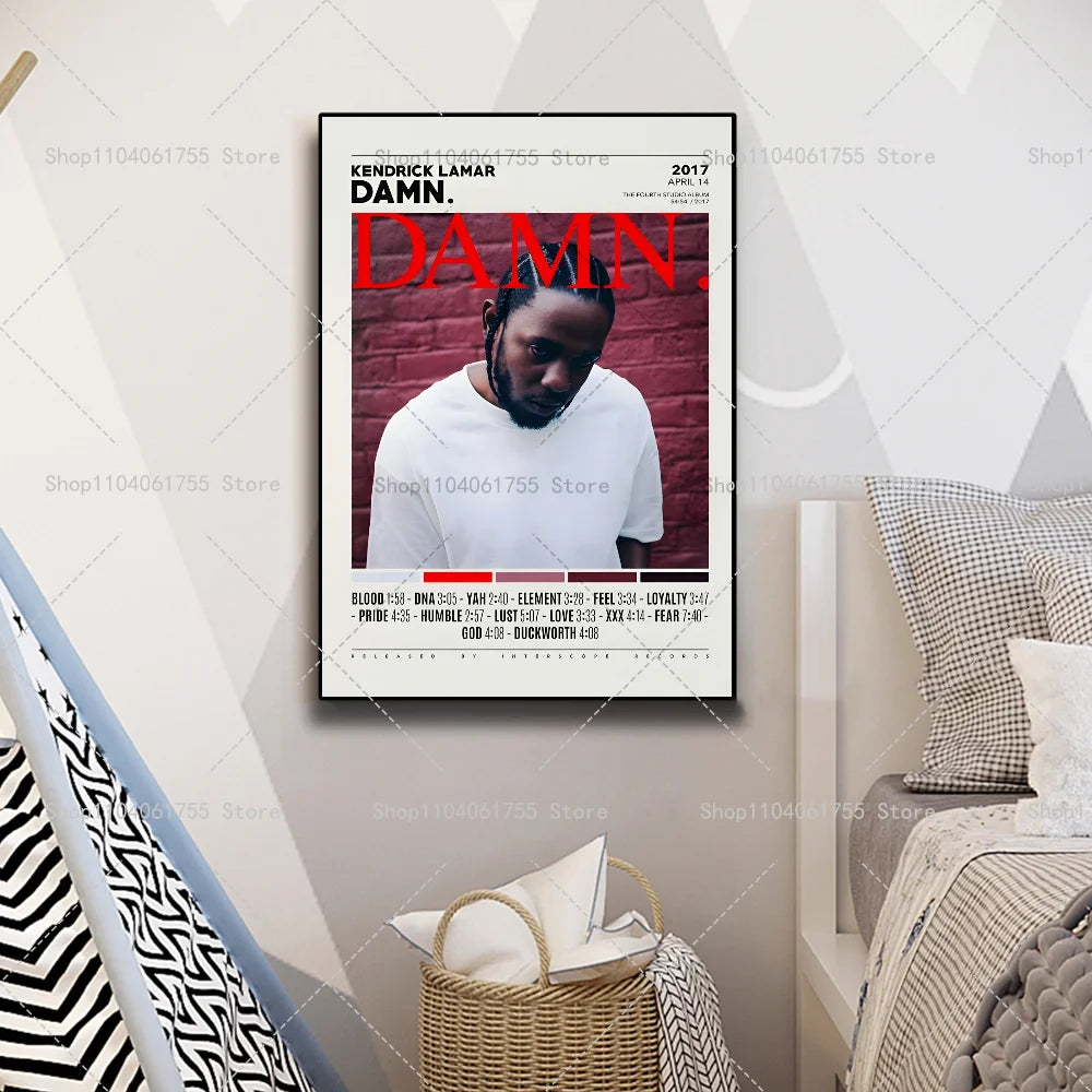 1PC Rapper Hip Hop Kendrick Lamar Damn Album Poster Self-adhesive Art Waterproof Paper Sticker Coffee House Bar Room Wall Decor