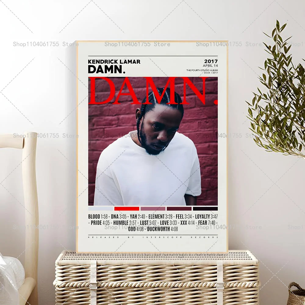 1PC Rapper Hip Hop Kendrick Lamar Damn Album Poster Self-adhesive Art Waterproof Paper Sticker Coffee House Bar Room Wall Decor