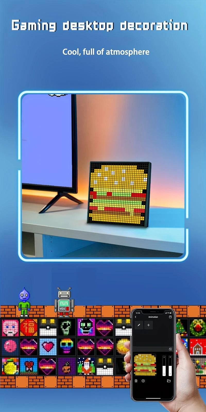 LED Pixel Display APP Control Programmable Night Light DIY Text Pattern Animation For Home Decoration, Bedroom, Game Room, Bar