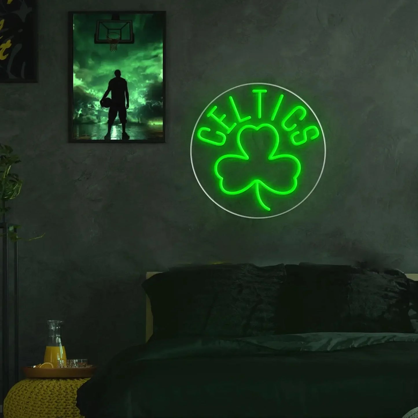 Basketball Neon Sign, Green Neon Lights Sign for Wall Decor Men Cave Gift Room Bedroom Gaming Room Bar Club