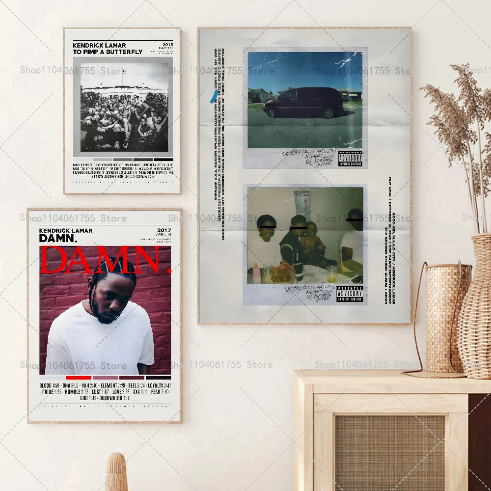 1PC Rapper Hip Hop Kendrick Lamar Damn Album Poster Self-adhesive Art Waterproof Paper Sticker Coffee House Bar Room Wall Decor