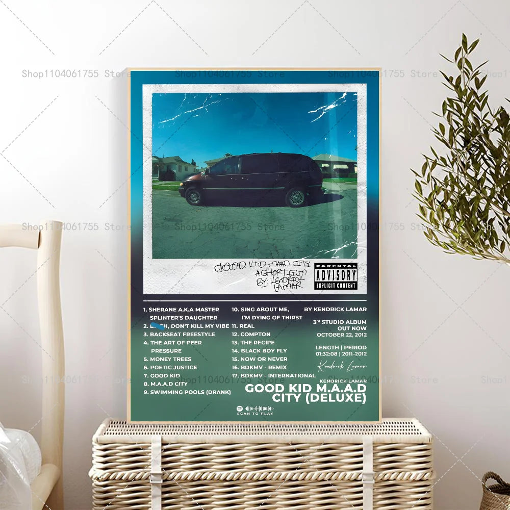 1PC Rapper Hip Hop Kendrick Lamar Damn Album Poster Self-adhesive Art Waterproof Paper Sticker Coffee House Bar Room Wall Decor