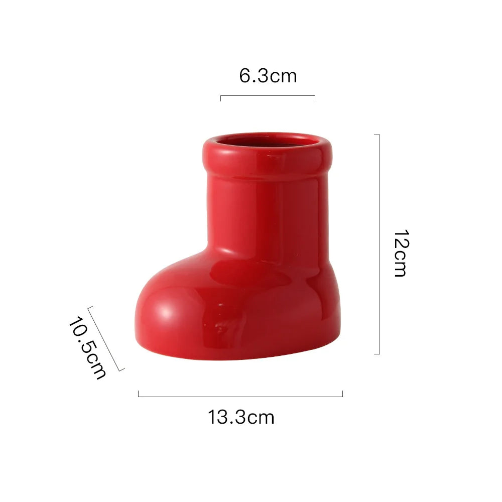 Ceramic Vase Boots Shoe Cute Cartoon Pen Holder Tabletop Storage Ikebana Flower Vase Boots Pot Home Decoration Accessories