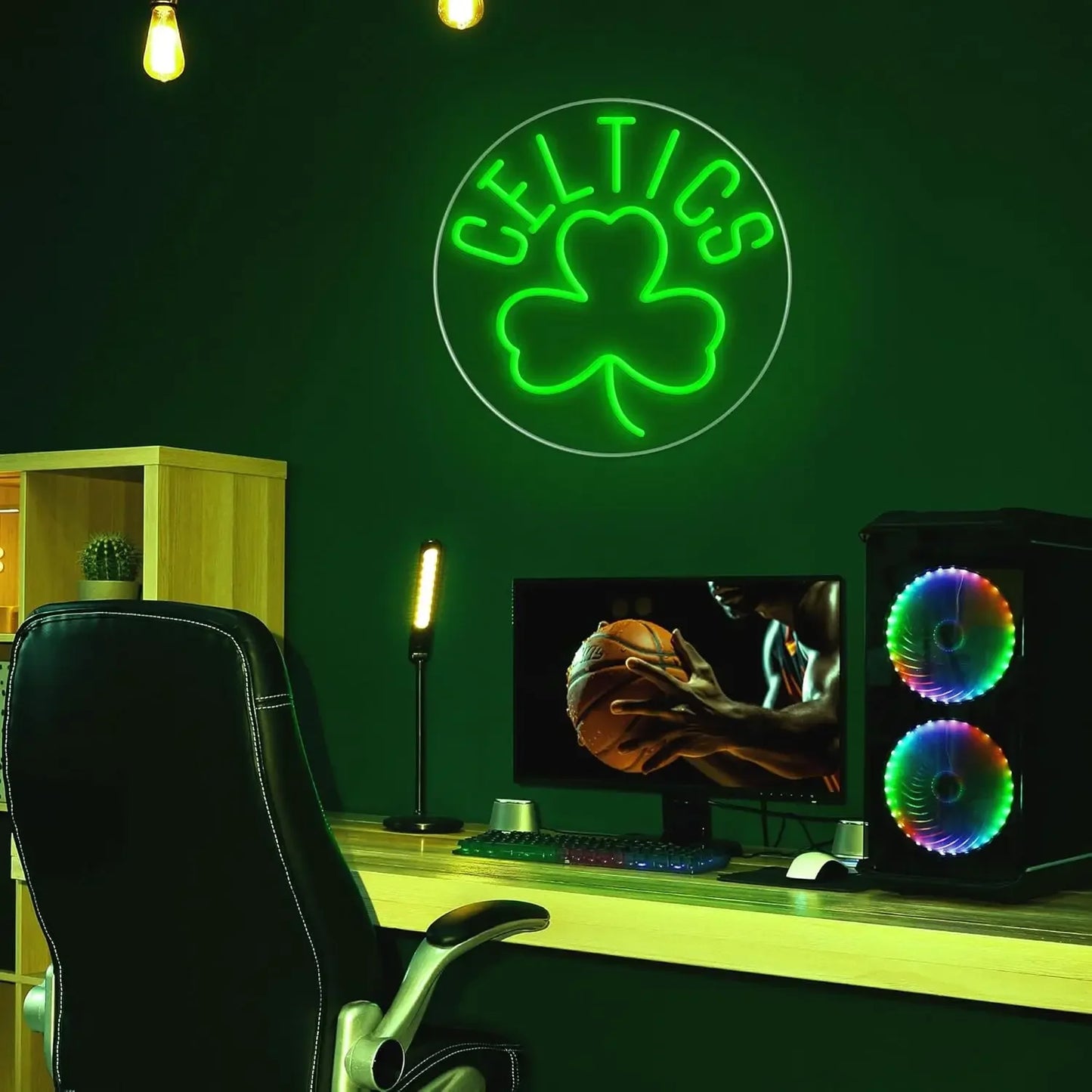 Basketball Neon Sign, Green Neon Lights Sign for Wall Decor Men Cave Gift Room Bedroom Gaming Room Bar Club