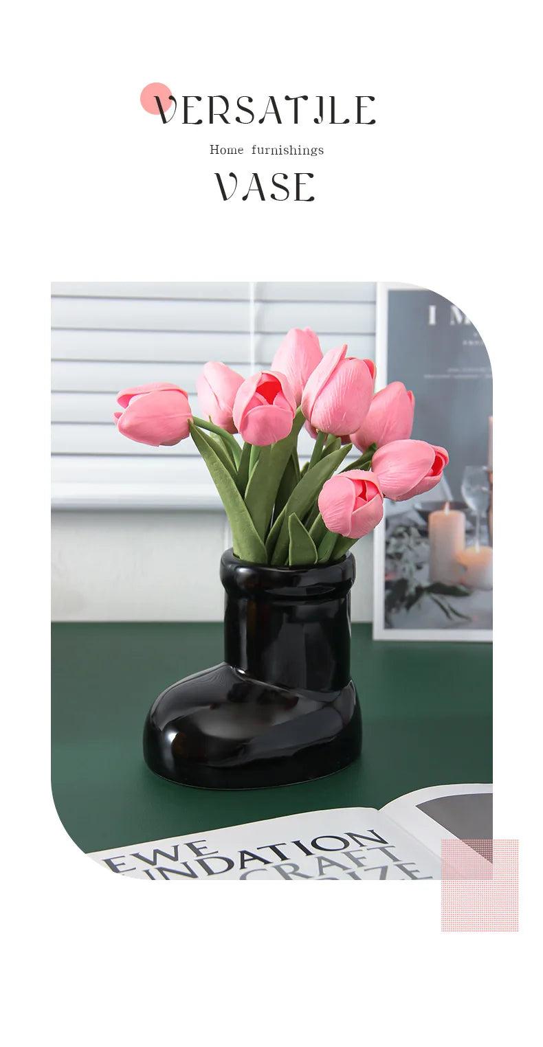 Ceramic Vase Boots Shoe Cute Cartoon Pen Holder Tabletop Storage Ikebana Flower Vase Boots Pot Home Decoration Accessories