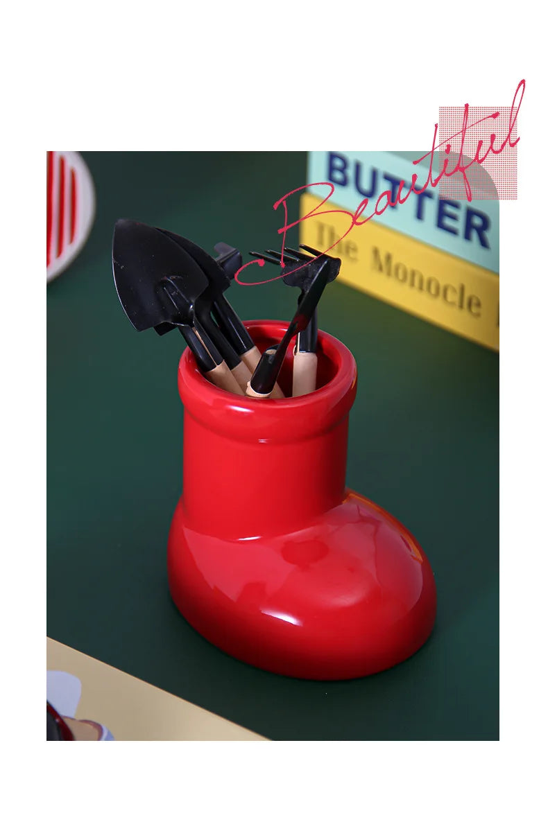 Ceramic Vase Boots Shoe Cute Cartoon Pen Holder Tabletop Storage Ikebana Flower Vase Boots Pot Home Decoration Accessories