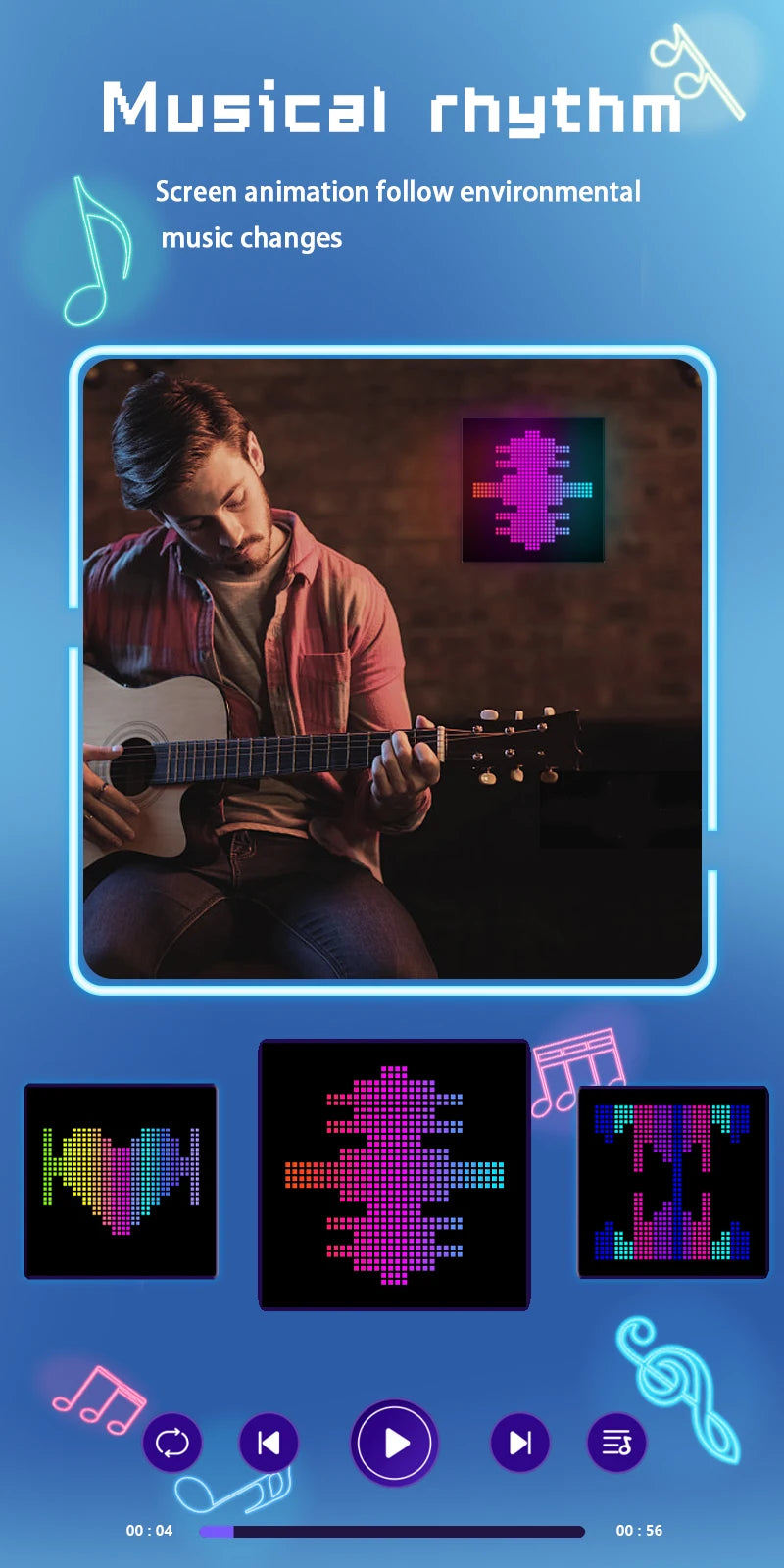 LED Pixel Display APP Control Programmable Night Light DIY Text Pattern Animation For Home Decoration, Bedroom, Game Room, Bar