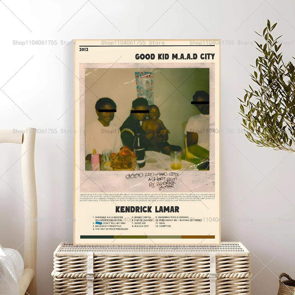 1PC Rapper Hip Hop Kendrick Lamar Damn Album Poster Self-adhesive Art Waterproof Paper Sticker Coffee House Bar Room Wall Decor