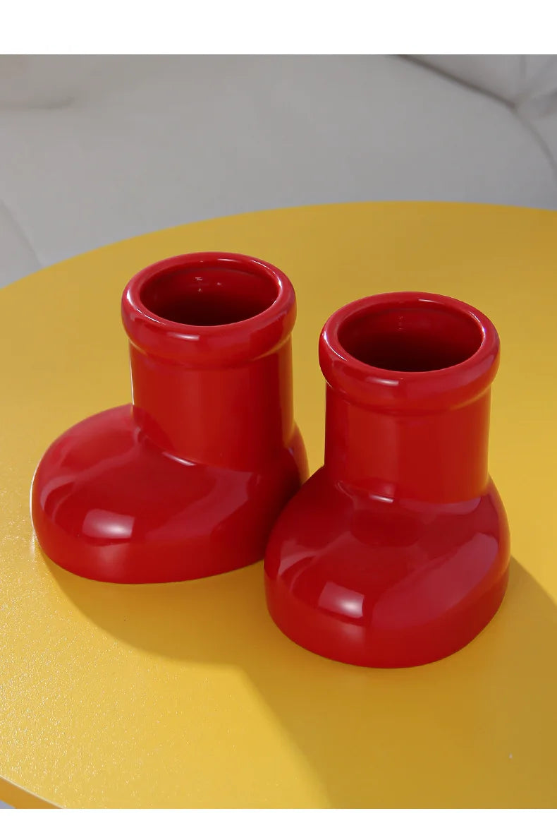 Ceramic Vase Boots Shoe Cute Cartoon Pen Holder Tabletop Storage Ikebana Flower Vase Boots Pot Home Decoration Accessories