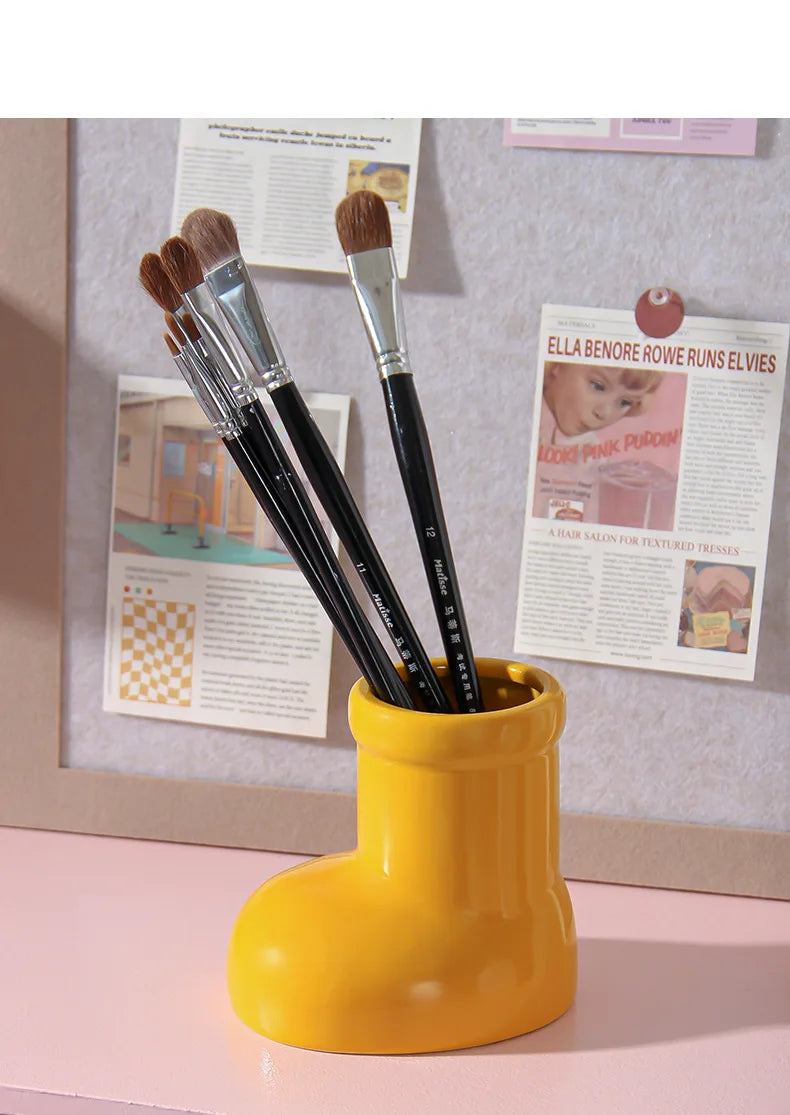 Ceramic Vase Boots Shoe Cute Cartoon Pen Holder Tabletop Storage Ikebana Flower Vase Boots Pot Home Decoration Accessories