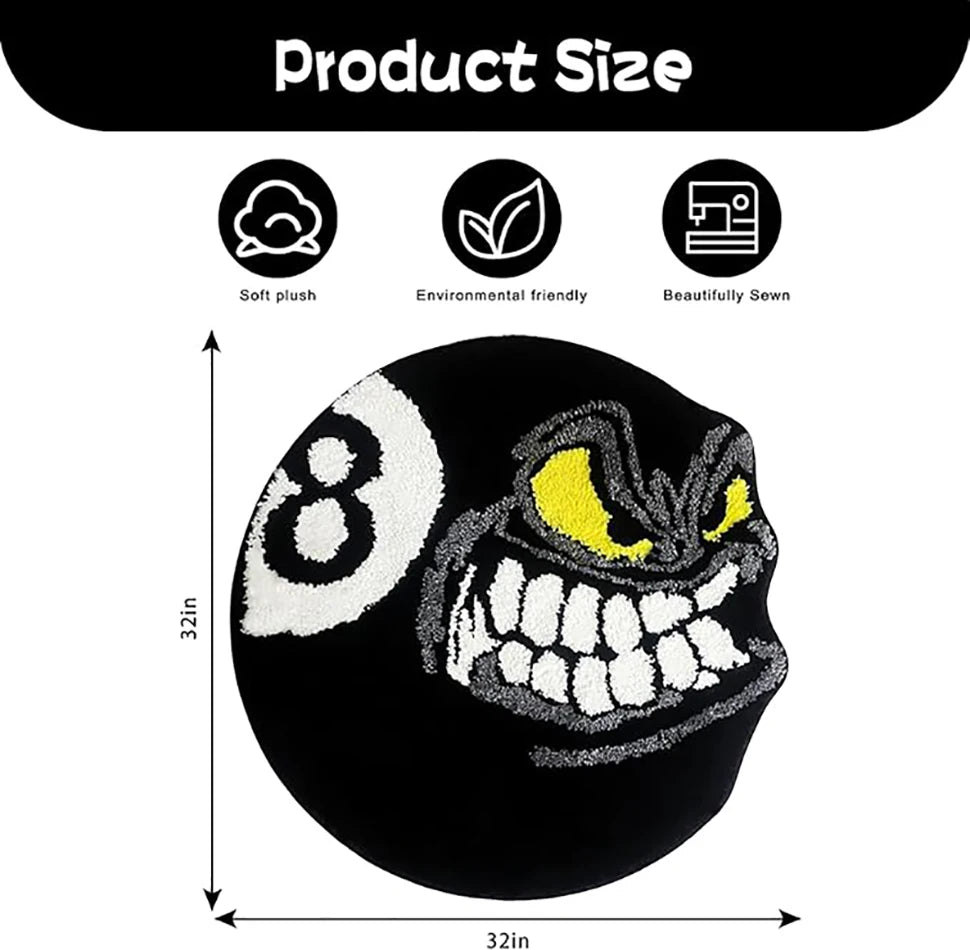 8 Ball Rug, 32" Cool Rugs 8 Ball Rug, Black Round Rug for Bedroom, Flocking Soft Aesthetic Rug for Living Room Decor, Y2k Rug
