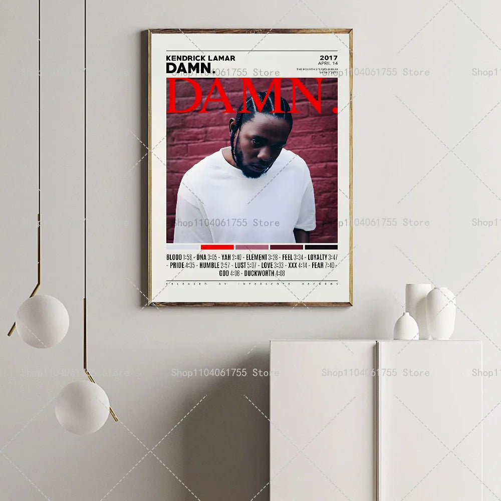 1PC Rapper Hip Hop Kendrick Lamar Damn Album Poster Self-adhesive Art Waterproof Paper Sticker Coffee House Bar Room Wall Decor
