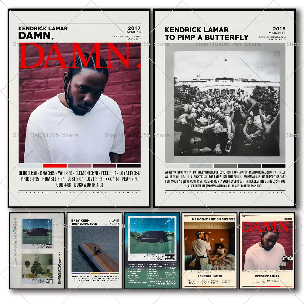 1PC Rapper Hip Hop Kendrick Lamar Damn Album Poster Self-adhesive Art Waterproof Paper Sticker Coffee House Bar Room Wall Decor