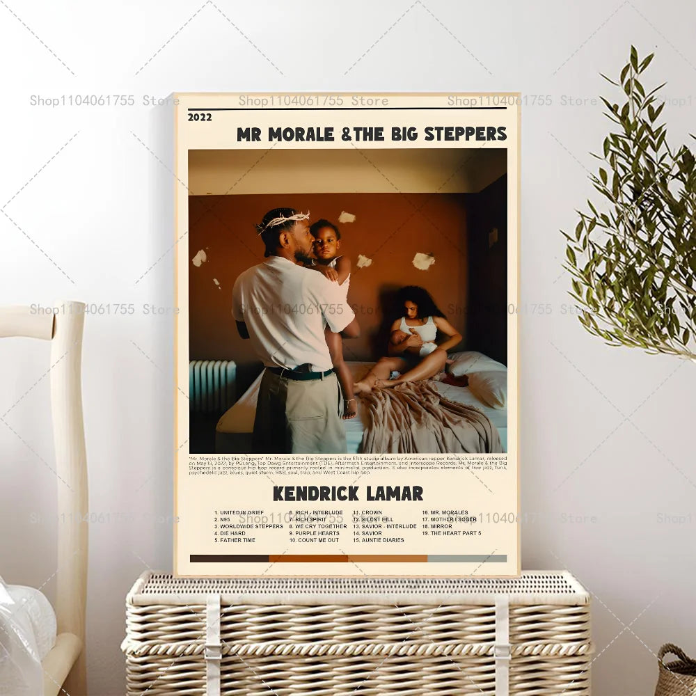 1PC Rapper Hip Hop Kendrick Lamar Damn Album Poster Self-adhesive Art Waterproof Paper Sticker Coffee House Bar Room Wall Decor