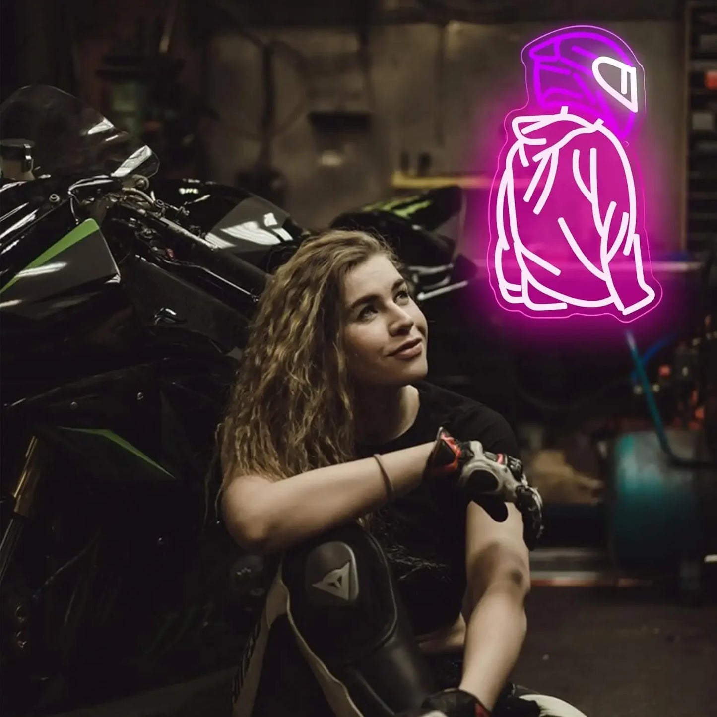 Motorcyclist Neon Signs for Wall Decor,Dimmable Neon Sign,Usb Powered Business Garage Neon Light for Man Cave Birthday Gifts