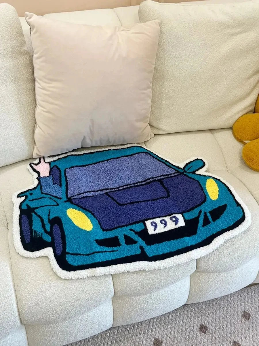 Enthusiast Racing Car Shaped Tufting Rug Boy Living Room Bedroom Decor Carpet Embroidered Non-slip Floor Mat Doormat Home Decor