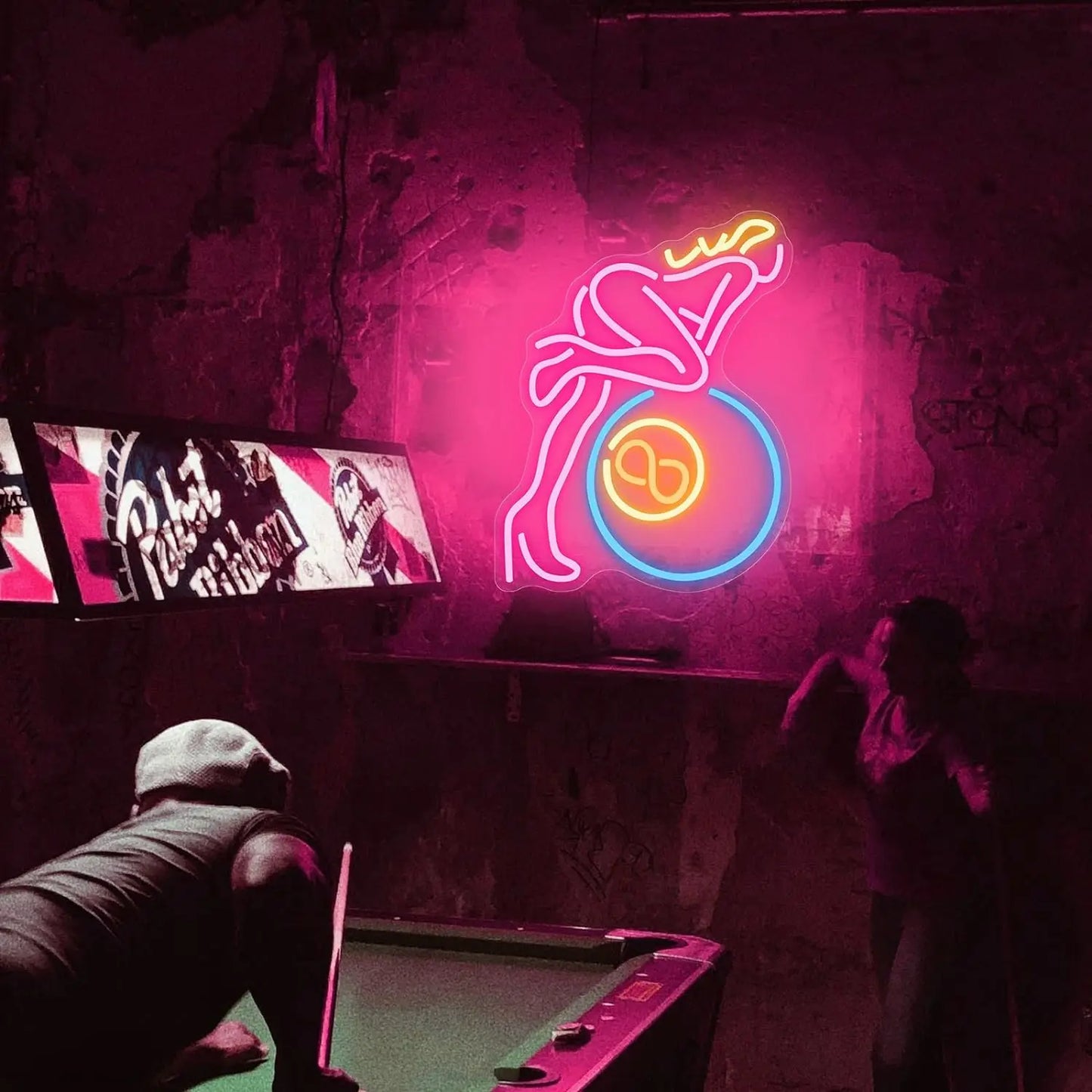 8 Man Neon Signs LED Neon Light Sign Light Up Neon Signs for Wall Decor, Business Sign Bar Pub Restaurant, Billiard Signs