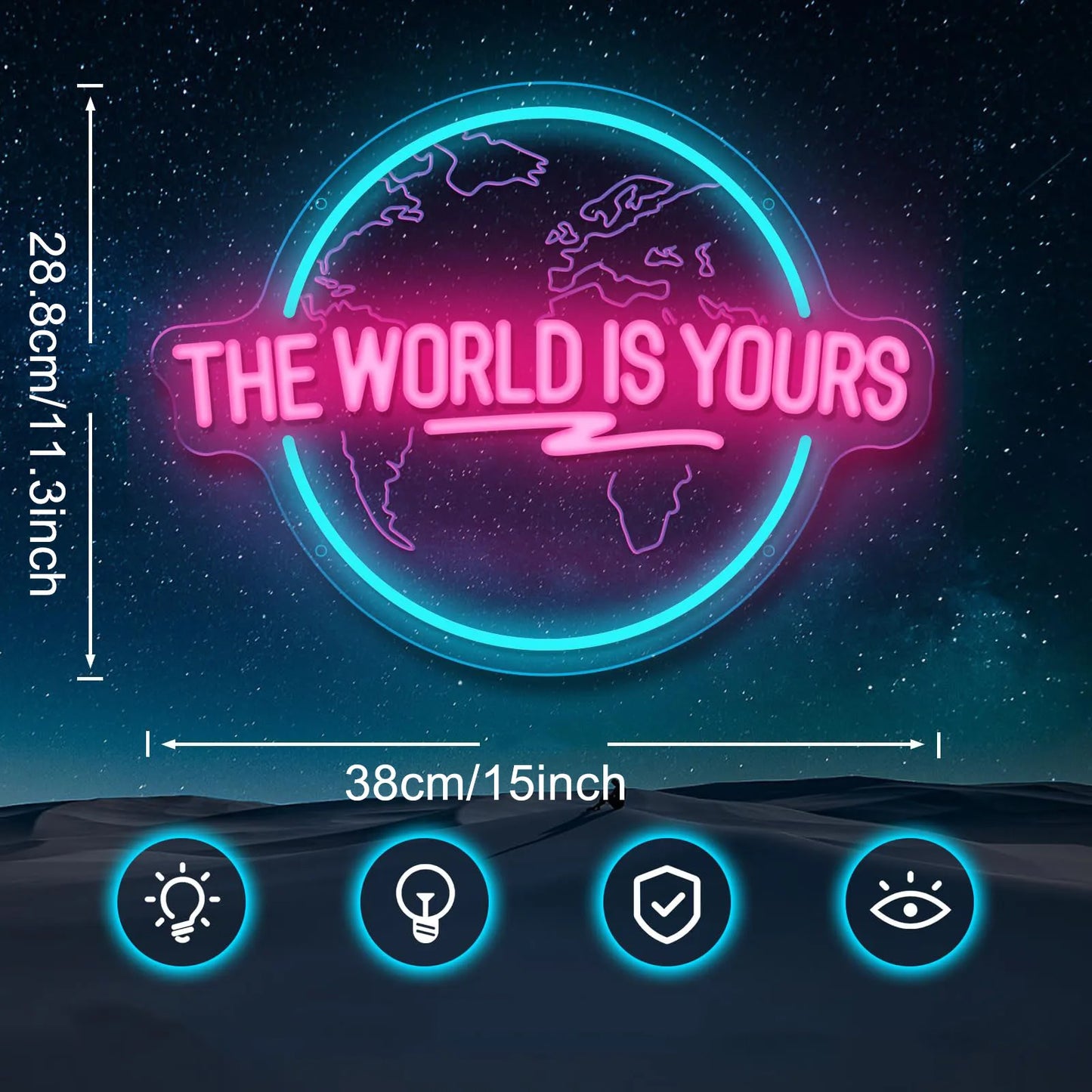 The World Is Yours Neon Sign Carved Planet LED Neon Light Sign for Office Wedding Man Cave Game Room Wall Decor Birthday Gift