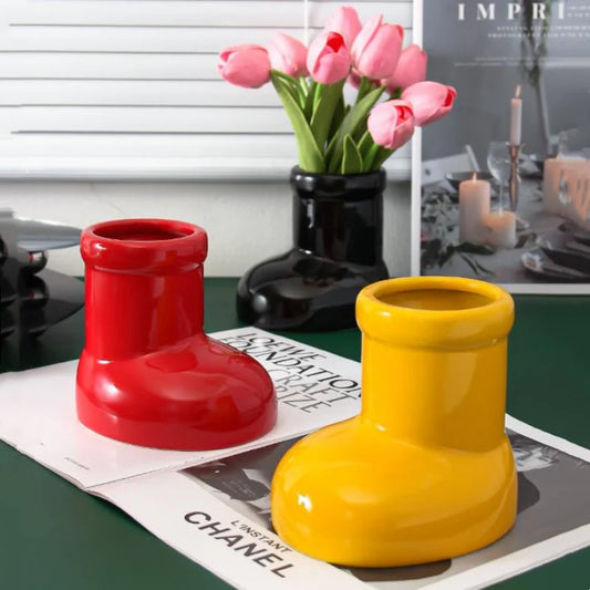 Ceramic Vase Boots Shoe Cute Cartoon Pen Holder Tabletop Storage Ikebana Flower Vase Boots Pot Home Decoration Accessories