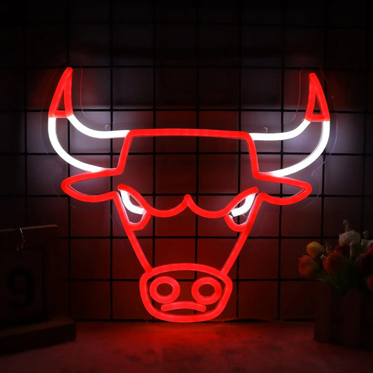 Red LED Bulls Neon Sign Chicago Sports Team Club Pub Bedroom Office Hotel Birthday Party Wall Decor Gift for Chicago Fans