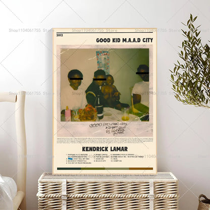 1PC Rapper Hip Hop Kendrick Lamar Damn Album Poster Self-adhesive Art Waterproof Paper Sticker Coffee House Bar Room Wall Decor