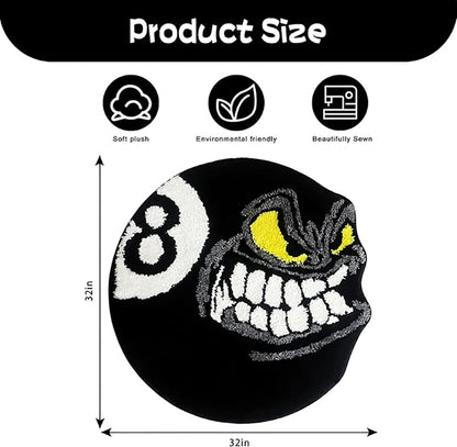 8 Ball Rug, 32" Cool Rugs 8 Ball Rug, Black Round Rug for Bedroom, Flocking Soft Aesthetic Rug for Living Room Decor, Y2k Rug