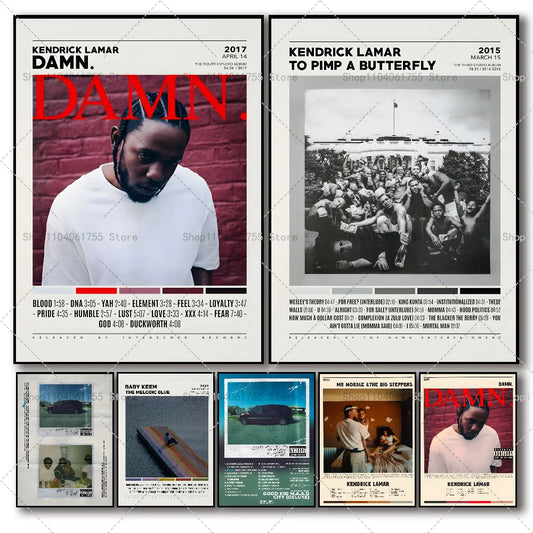 1PC Rapper Hip Hop Kendrick Lamar Damn Album Poster Self-adhesive Art Waterproof Paper Sticker Coffee House Bar Room Wall Decor